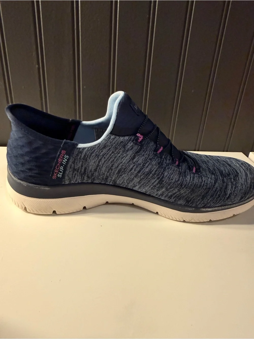 Skechers women’s slip navy -On Athletic Sneakers with Pink Accents